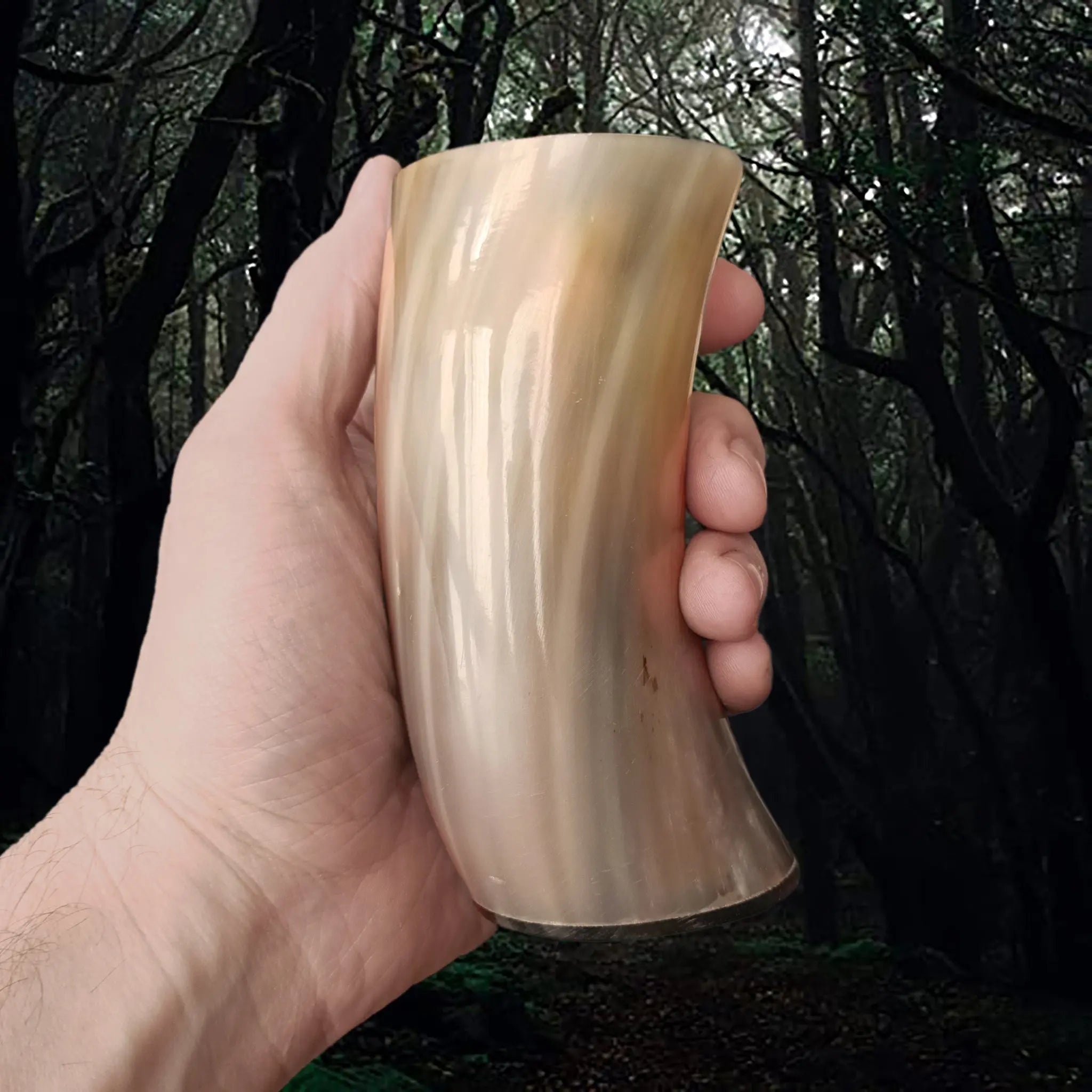 Polished Horn Beer / Wine / Mead Cup with Sealed Resin Base - Pale Curved Shape