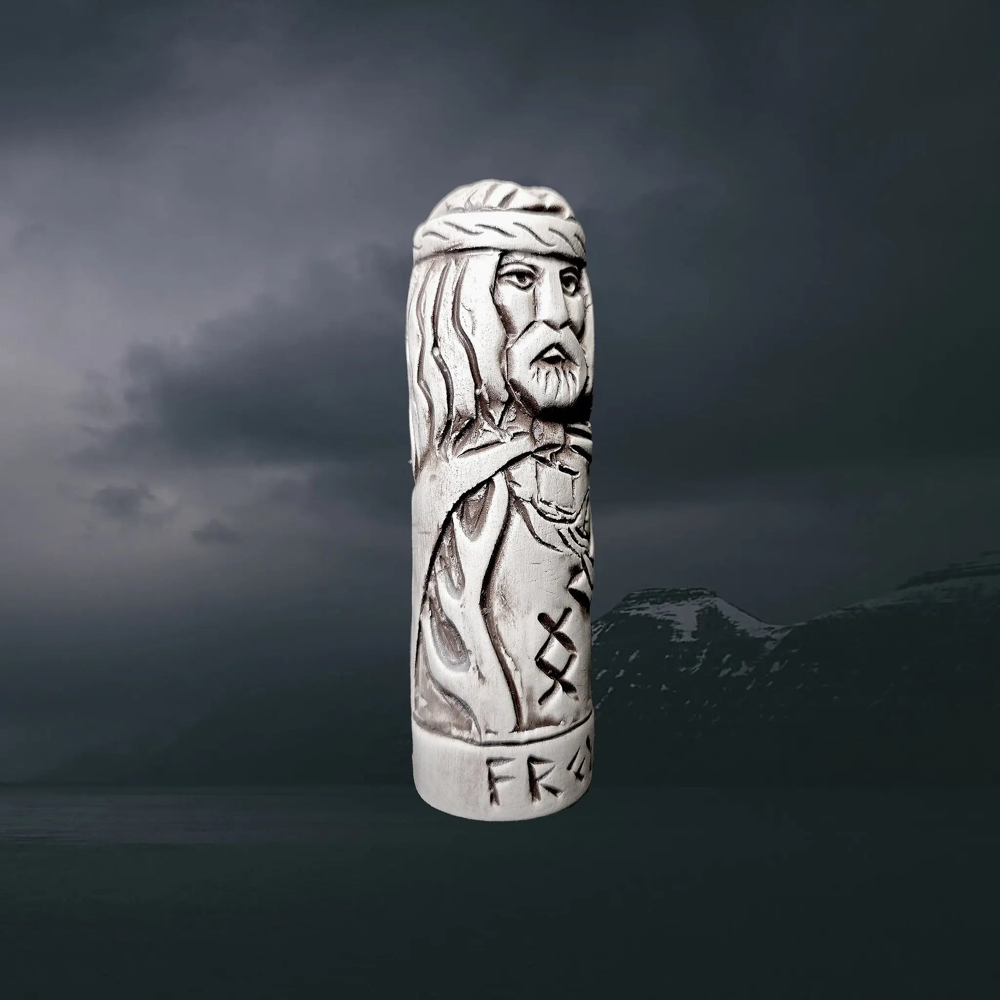 Hand-Crafted Ceramic Norse God Freyr (Frey) Statuette - Right Side Angle View