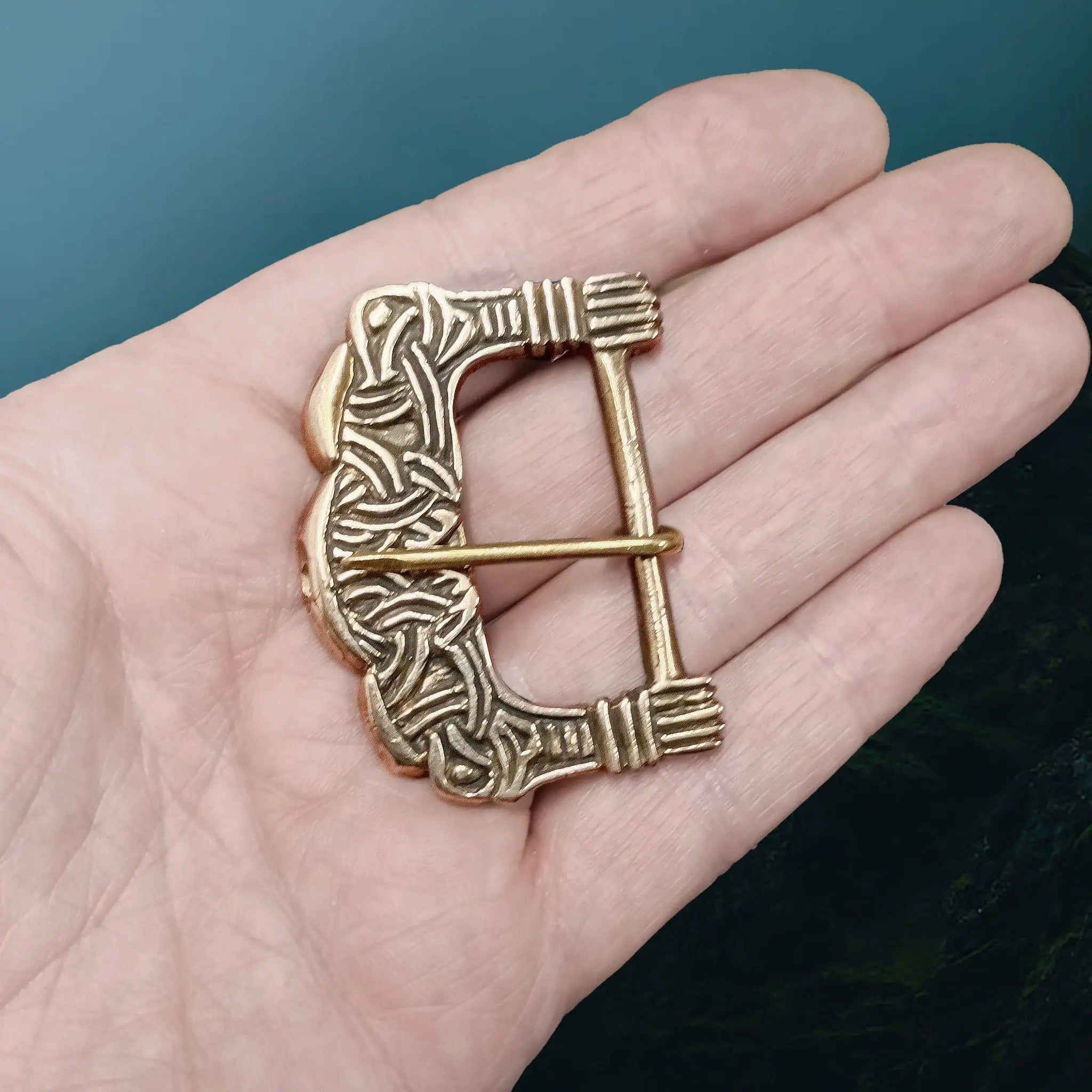 Replica Viking Buckle Found in the Gokstad Ship Burial, Norway, 9th Century in Solid Bronze on Hand