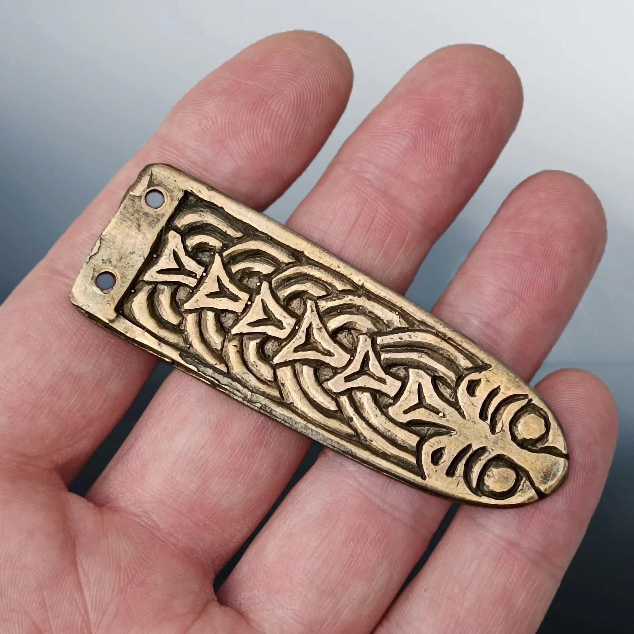 Large Viking Strap End Replica from Borre, Norway On Hand