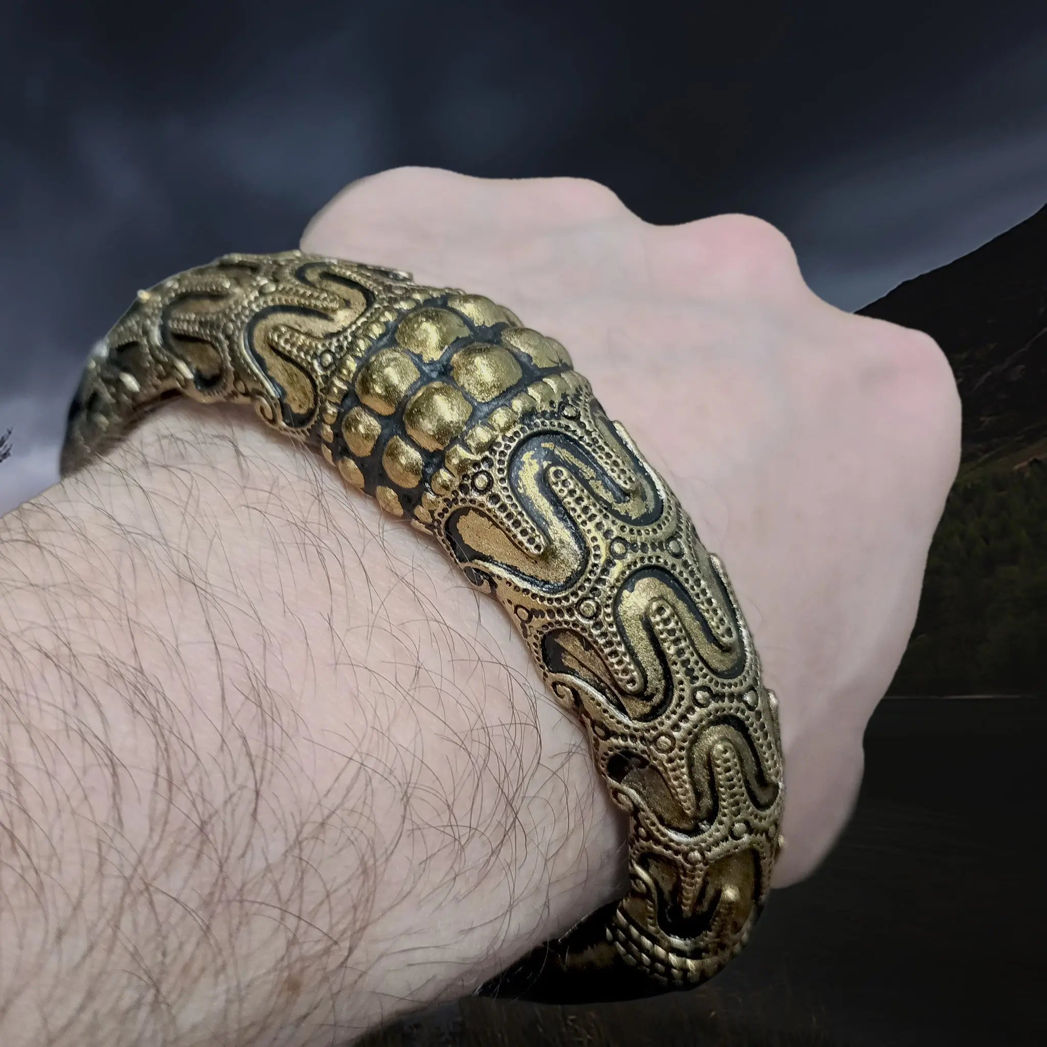 Bronze Replica Viking Bracelet / Arm Ring from Orupgard on Wrist