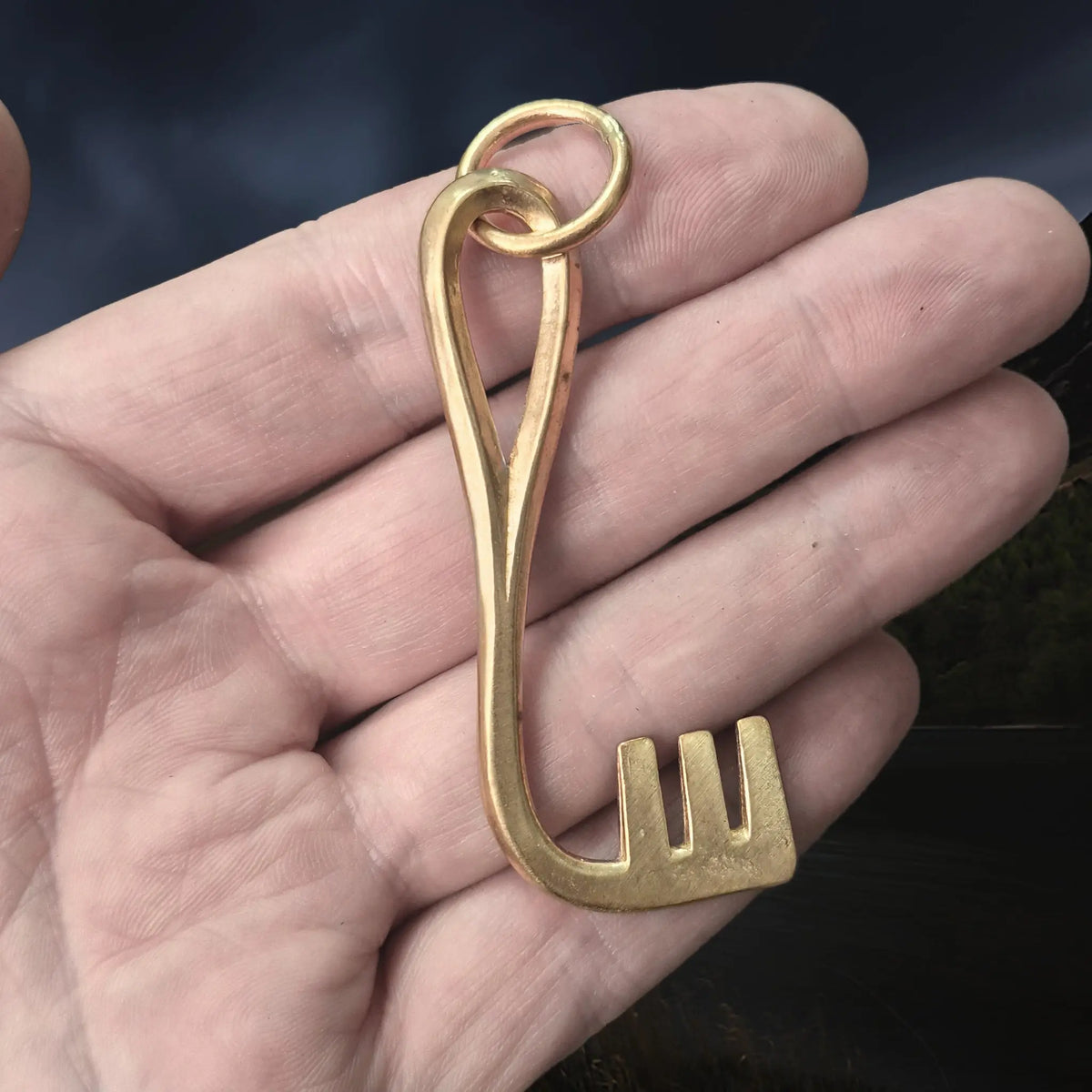 Replica Viking Grave Find Large L-Shaped Key Pendant - Bronze on Hand