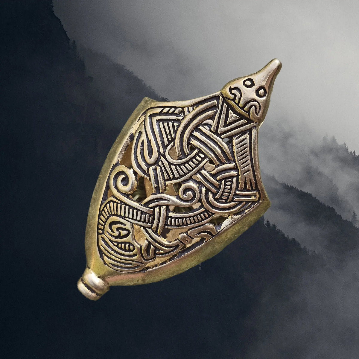 Bronze Replica Viking Scabbard Chape from Borre with Animal Head