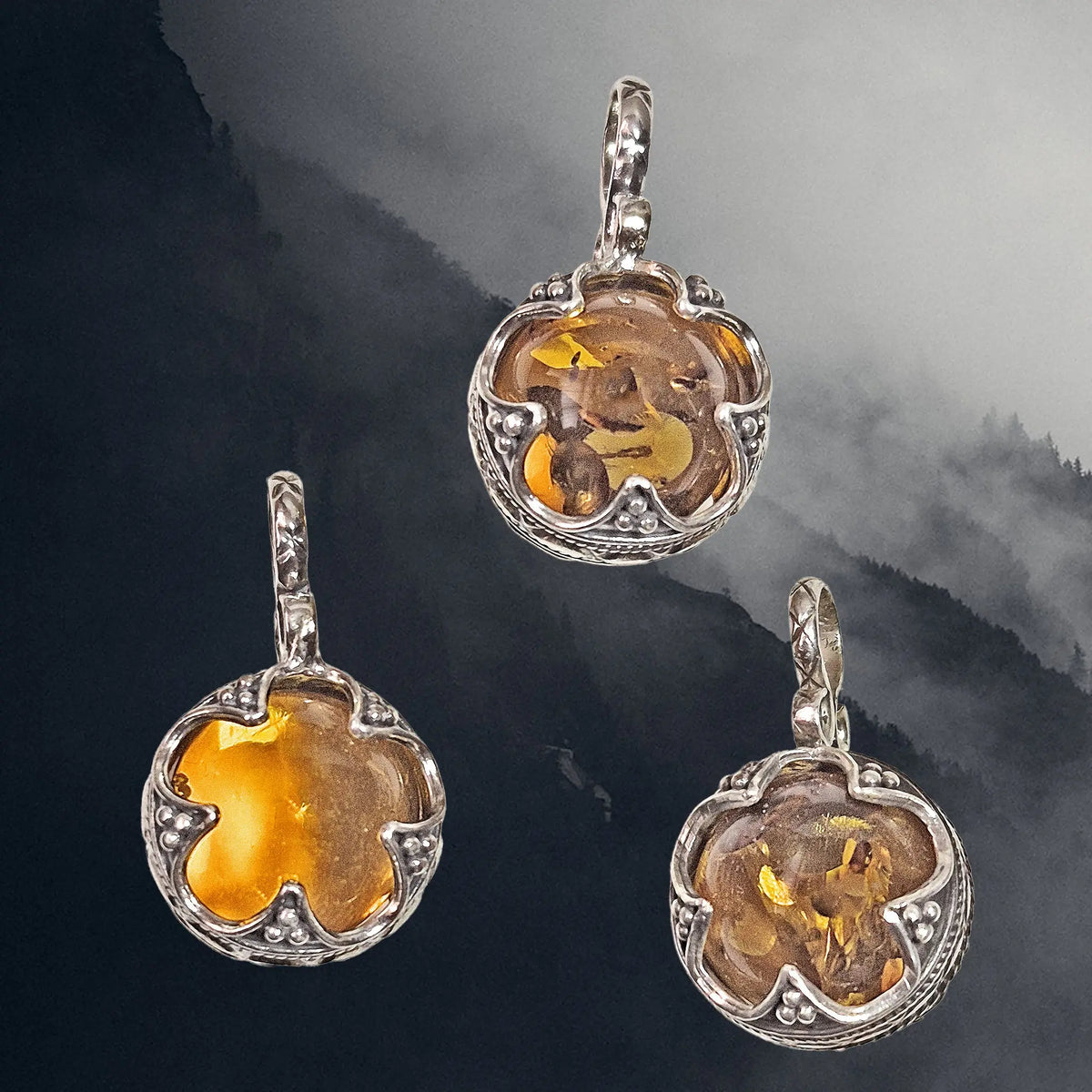 Handmade Silver Replica Gotland Filigree Amber Ball Pendant Examples