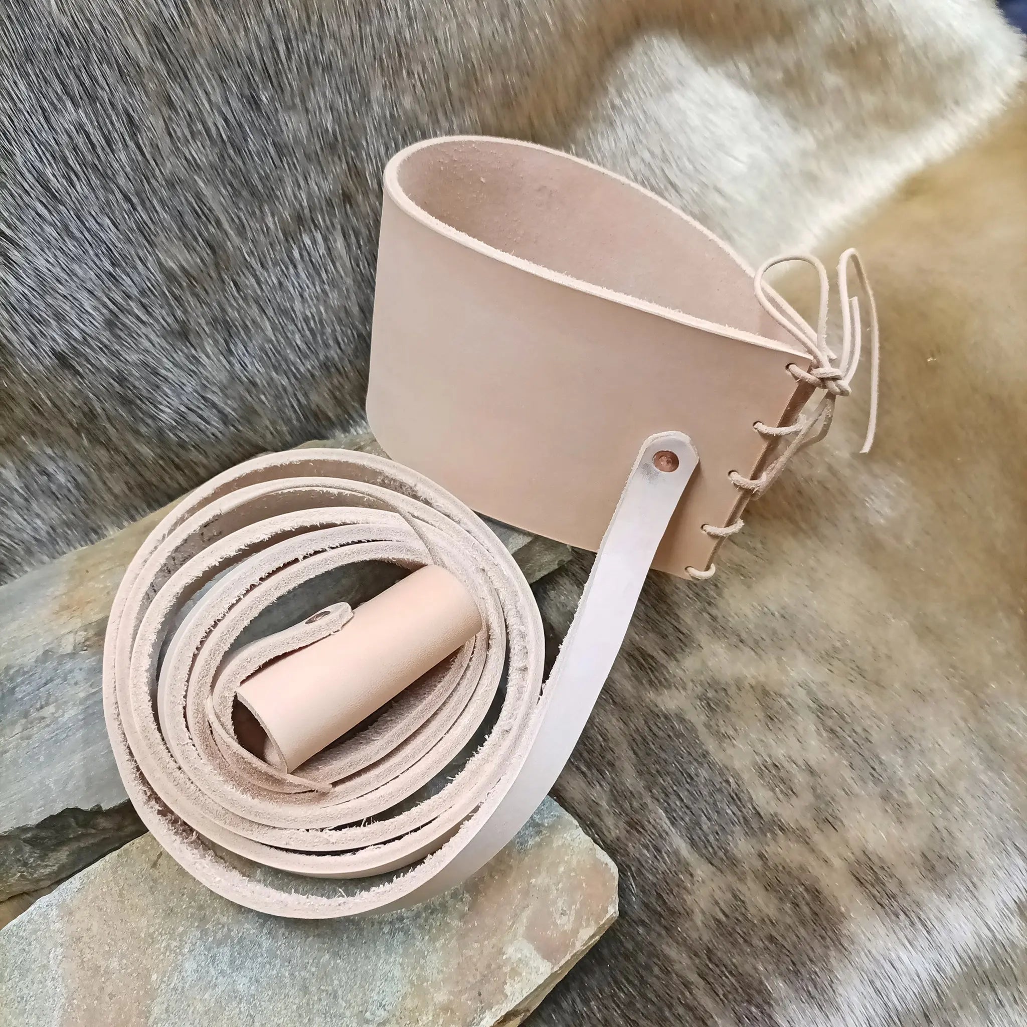 Leather Shoulder Strap for Viking Drinking / Blowing Horn - Natural Veg Tan