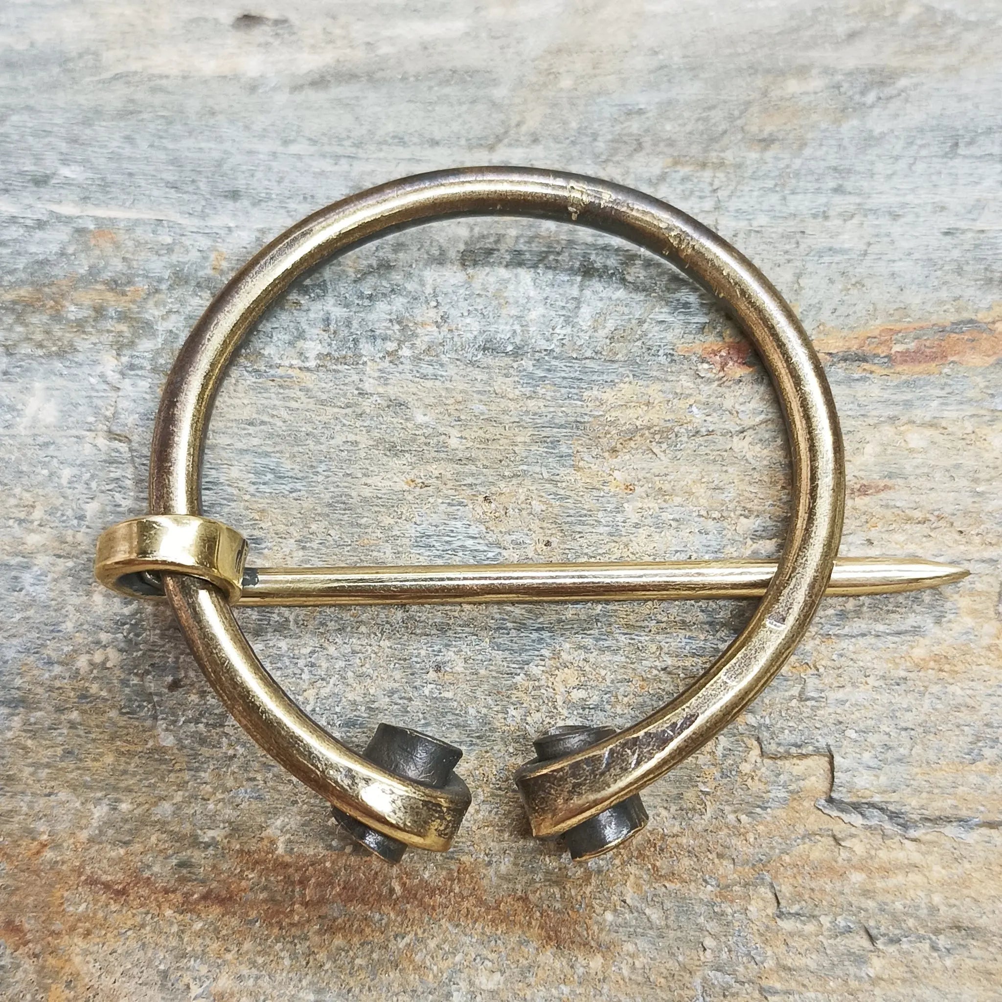 50mm Brass Cloak Pin / Clothes Pin on Rock - Back View