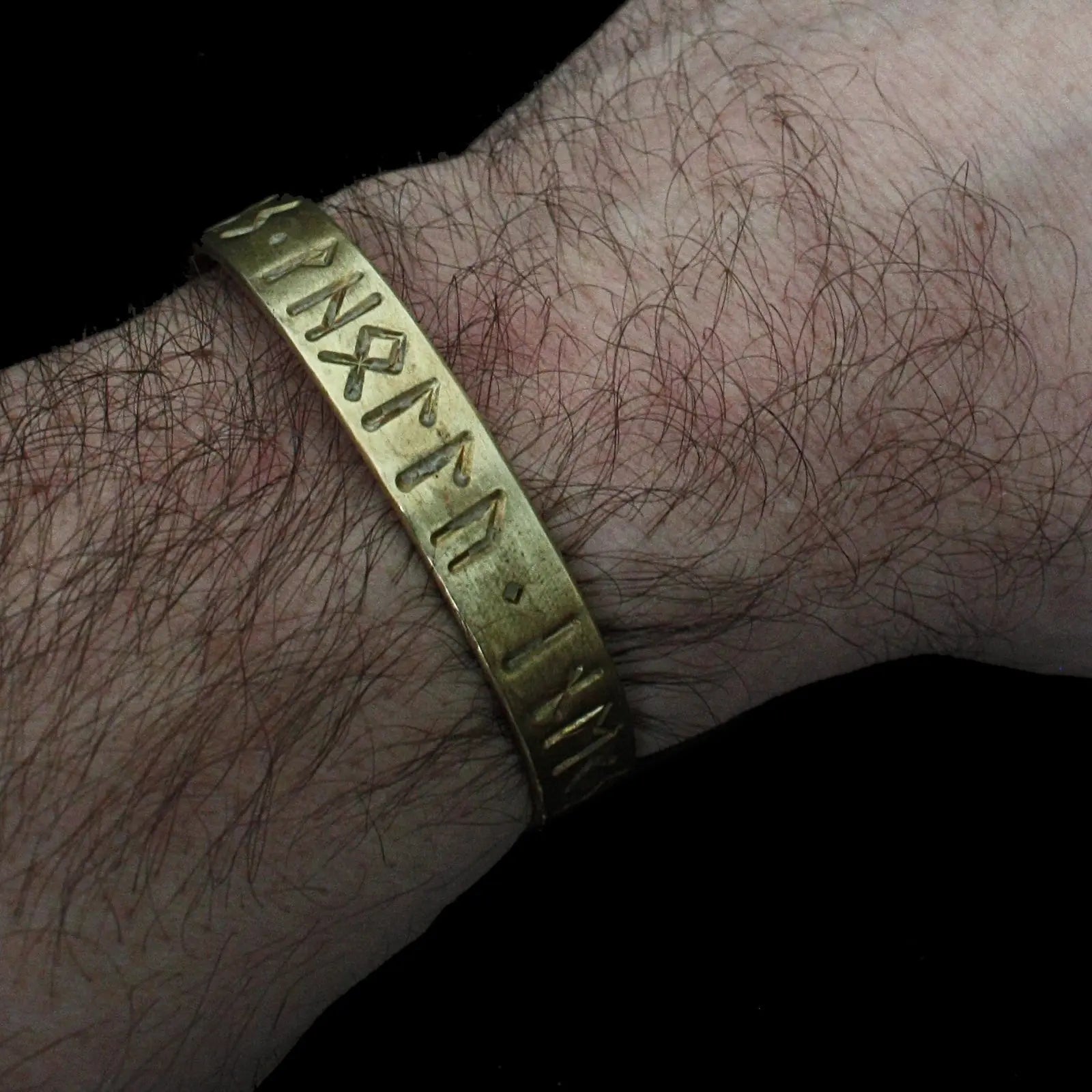Bronze Runic Viking Bracelet Wearing - New Viking Jewelry