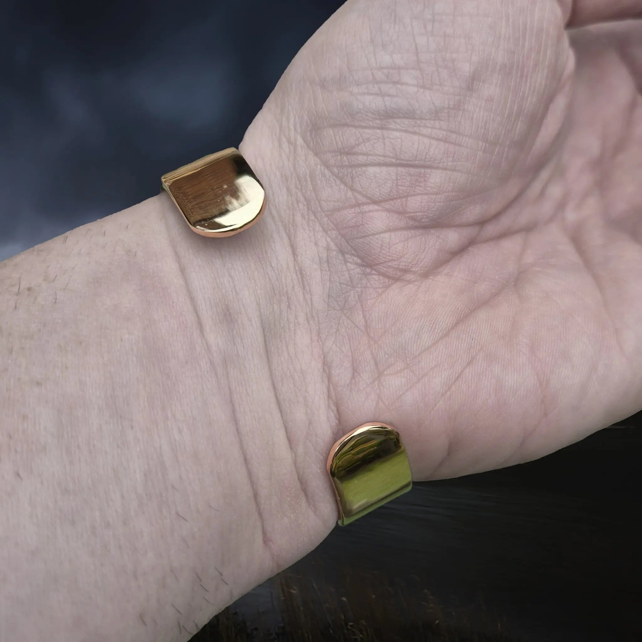 Bronze Hiberno-Norse Viking Bracelet / Arm Ring Replica with 4 Dot Design onb Wrist - Back View