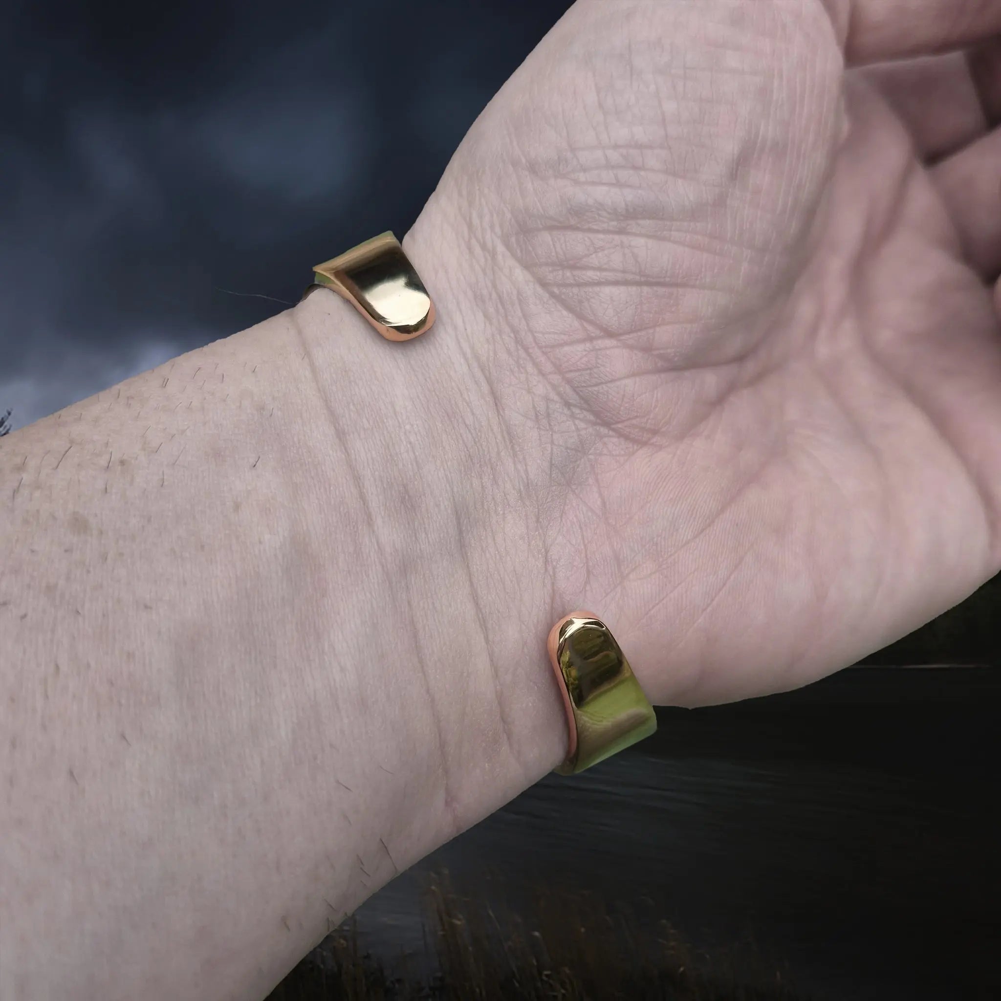 Bronze Hiberno-Norse Viking Bracelet / Arm Ring Replica with 5 Dot Design on Wrist - Back View