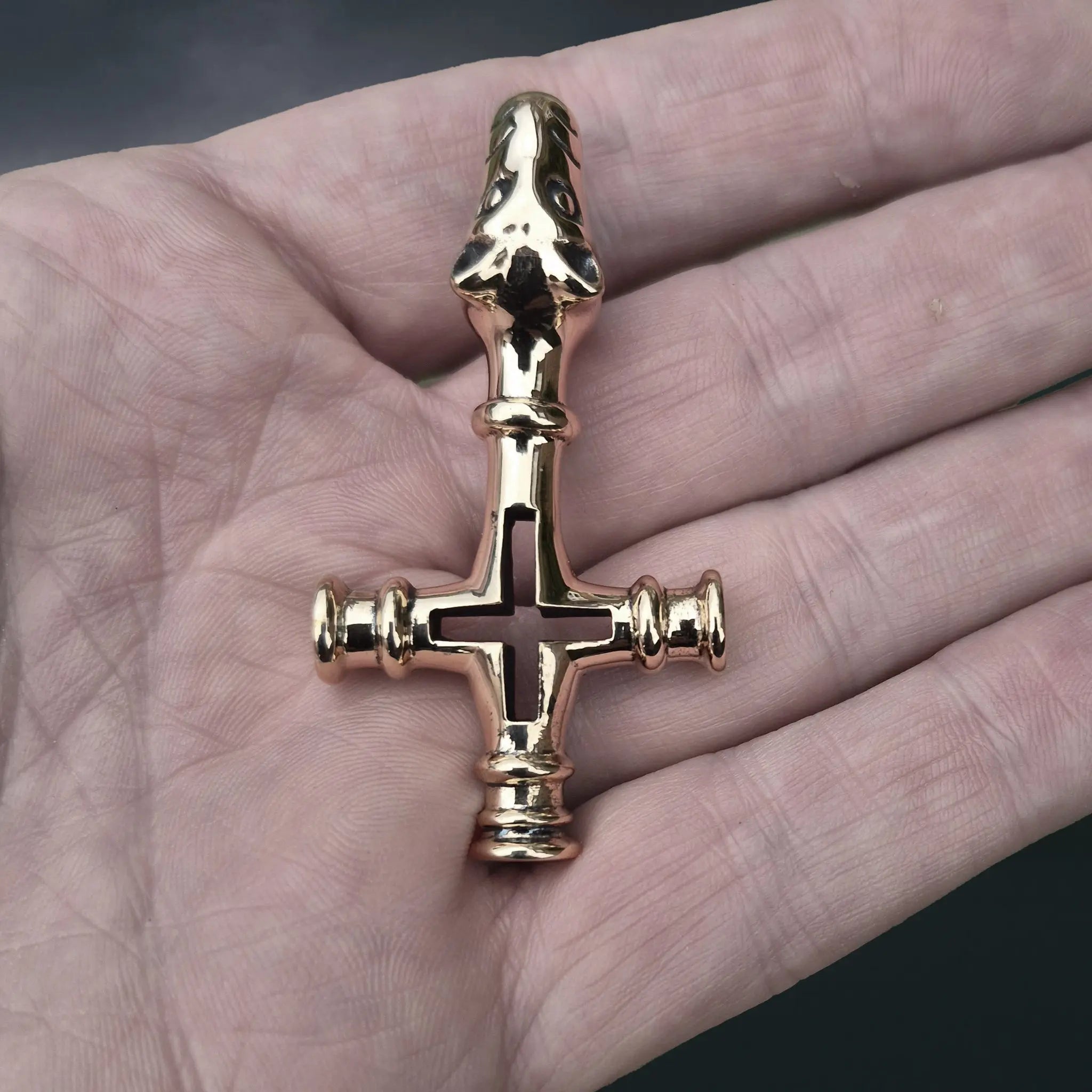 Large Bronze Icelandic Wolf Thor's Hammer Pendant Replica on Hand