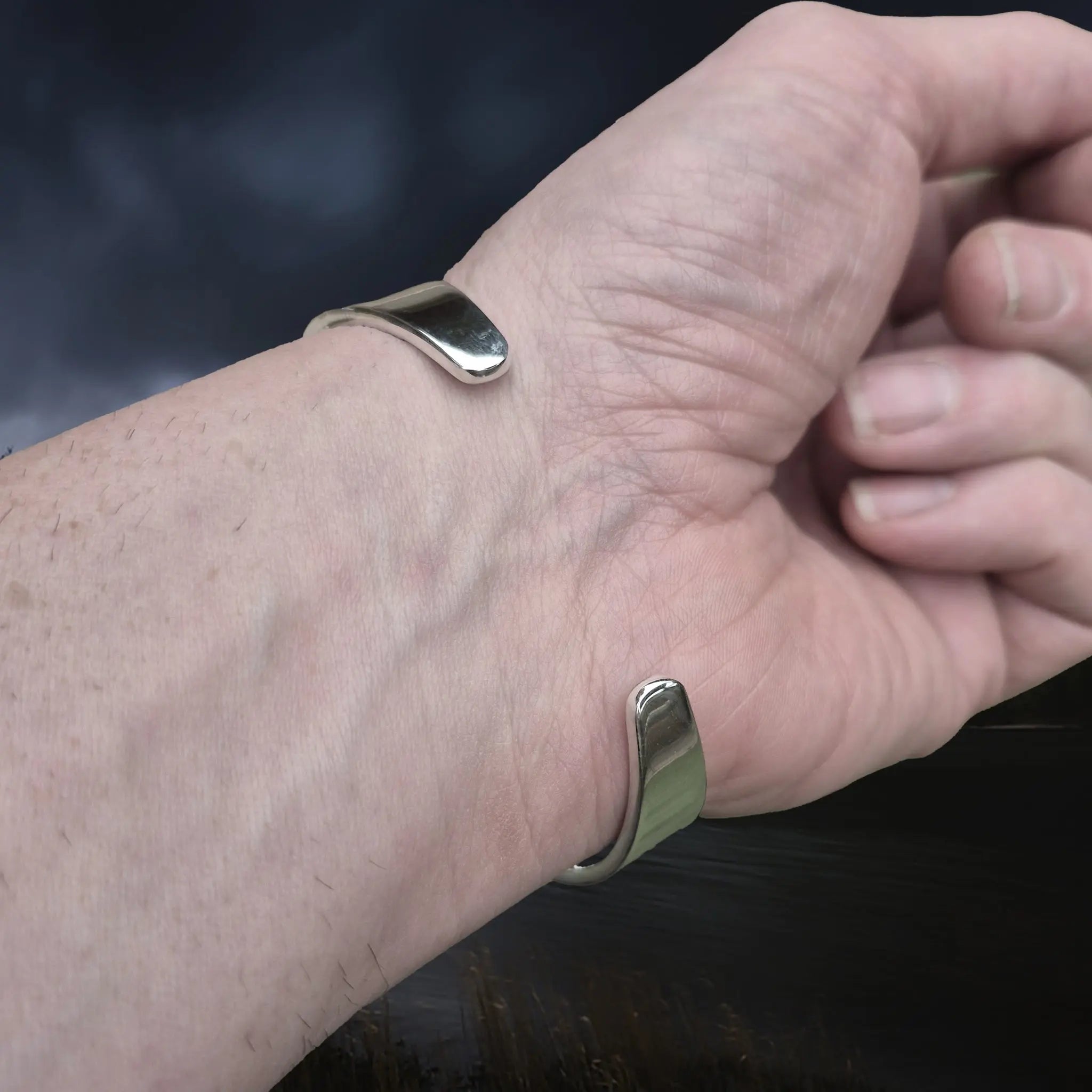 Silver Viking Bracelet / Arm Ring Replica From Anglesey with 3 Dot Design on Wrist - Back View
