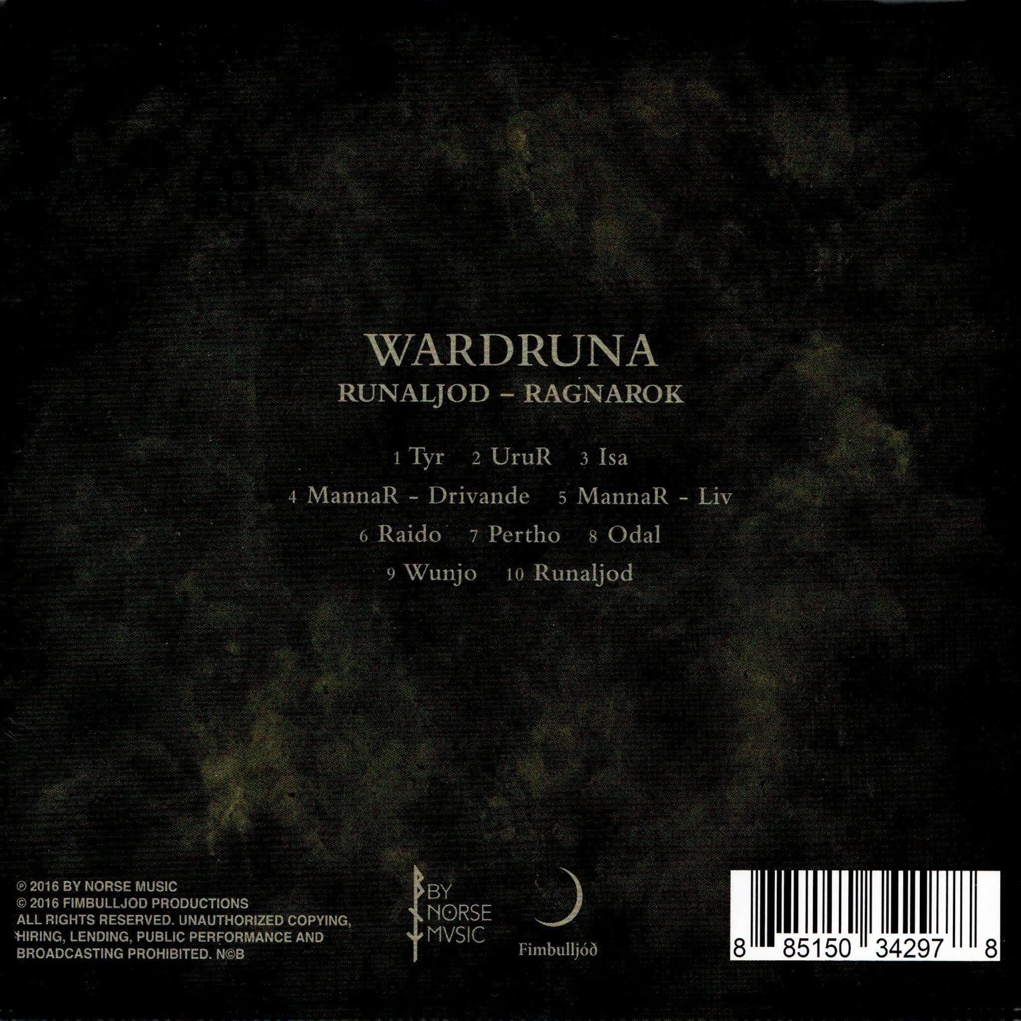 Ragnarok CD By Wardruna - Back Cover