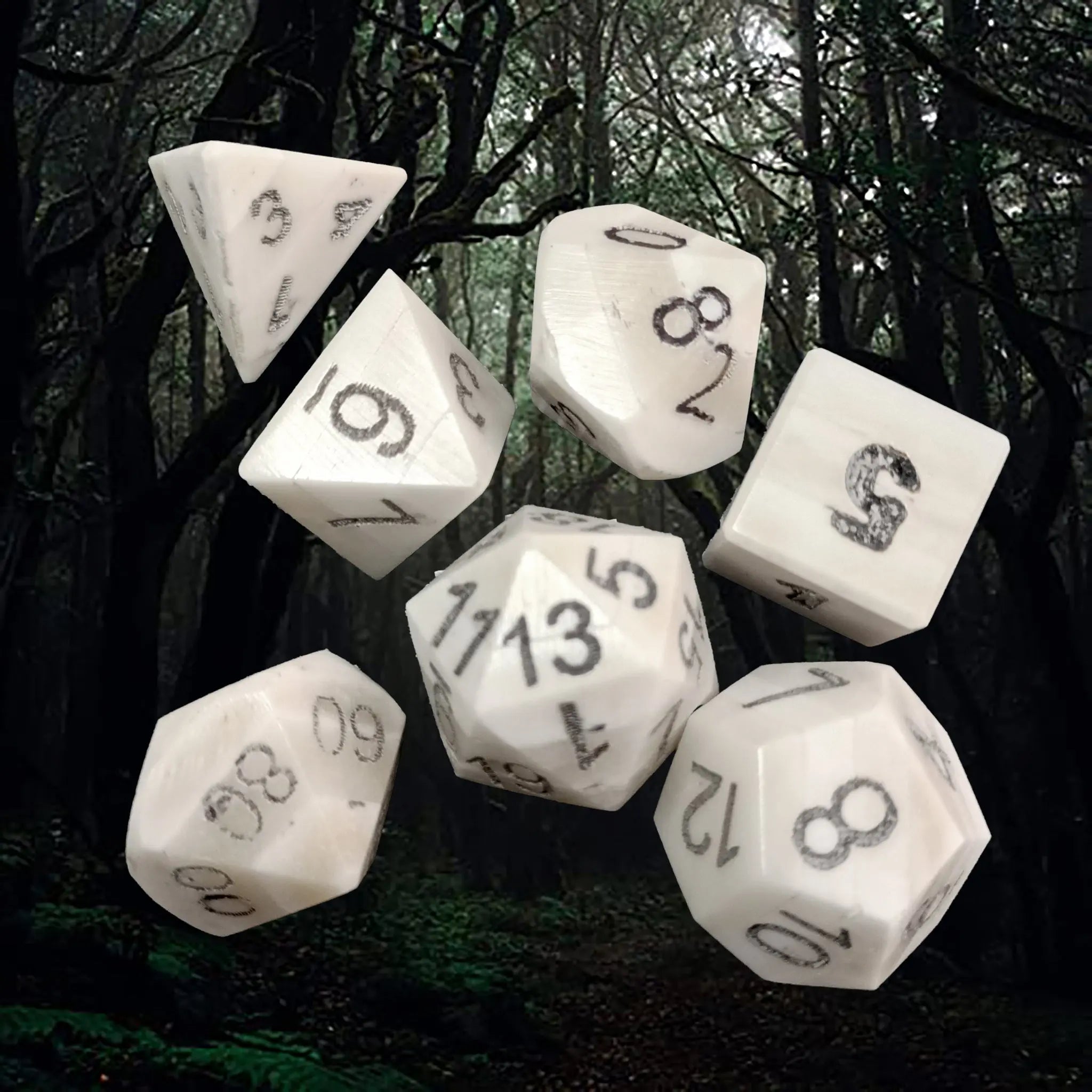 Full Set of 7 Large Bone DnD Dice Set 