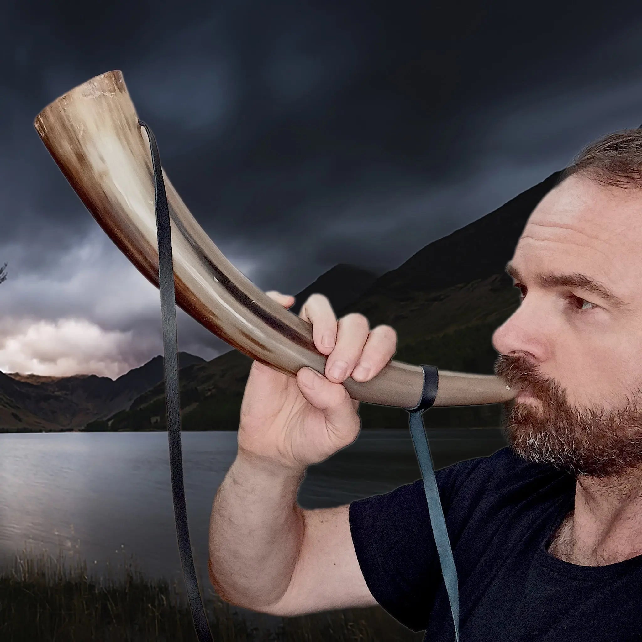 Blowing a Medium Polished Viking Blowing Horn / Bugle