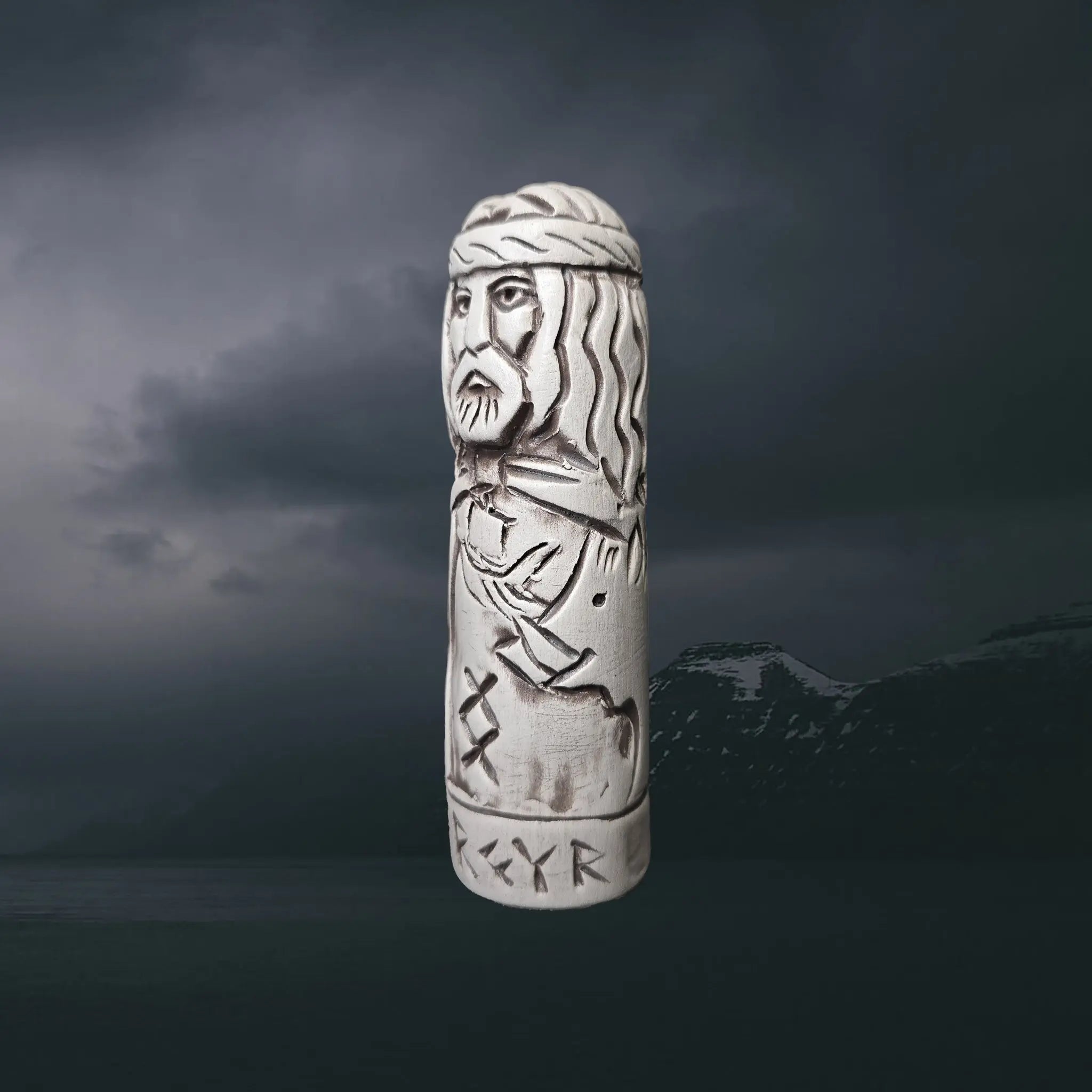 Hand-Crafted Ceramic Norse God Freyr (Frey) Statuette - Left Side Angle View