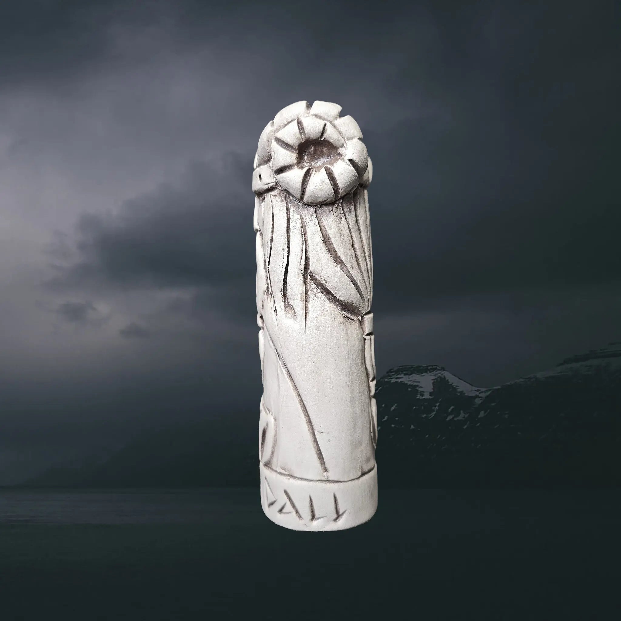 Hand-Crafted Ceramic Norse God Heimdall Statuette - Left Side View