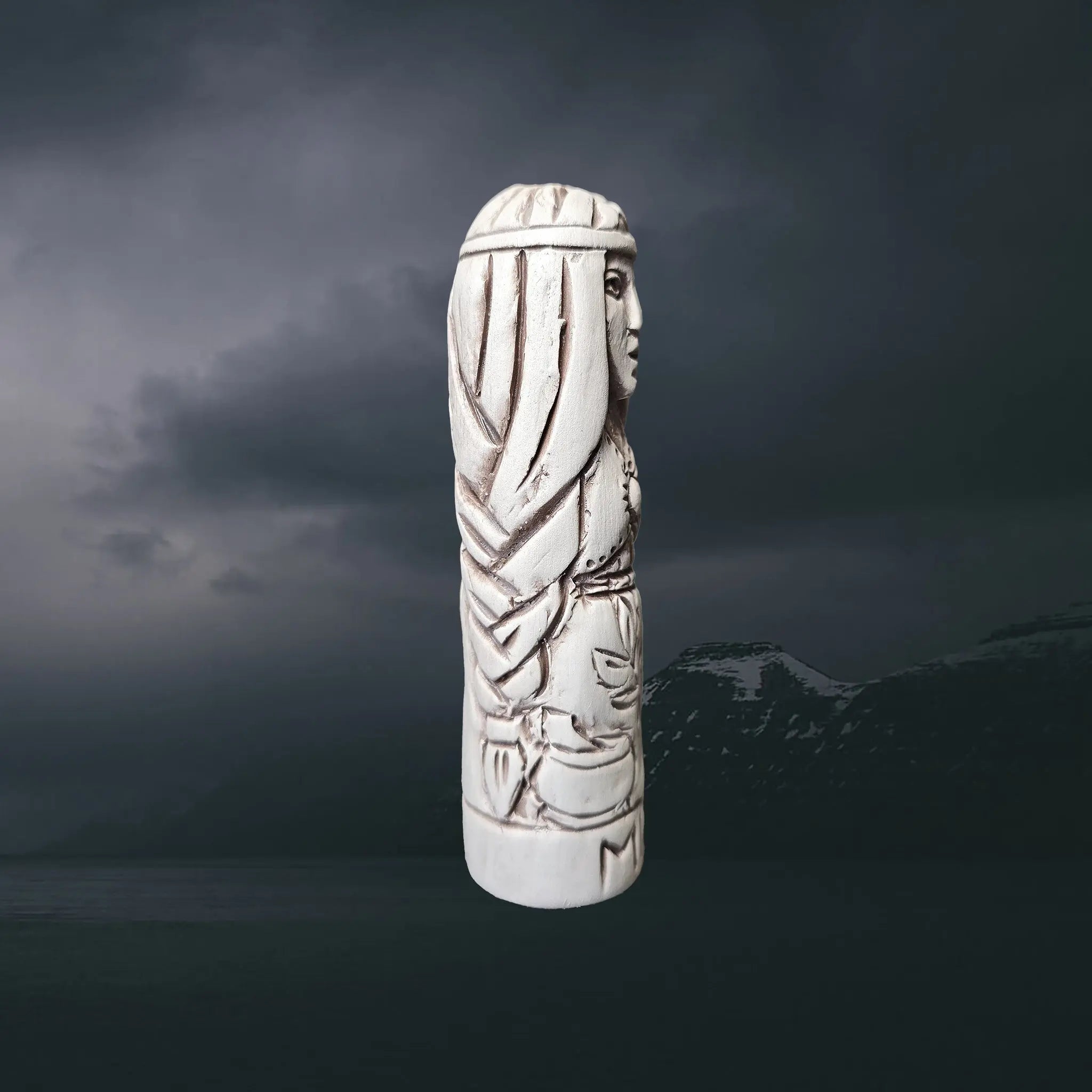 Statuette of the Norse Goddess Eir in Hand-Crafted Clay - Right Side View
