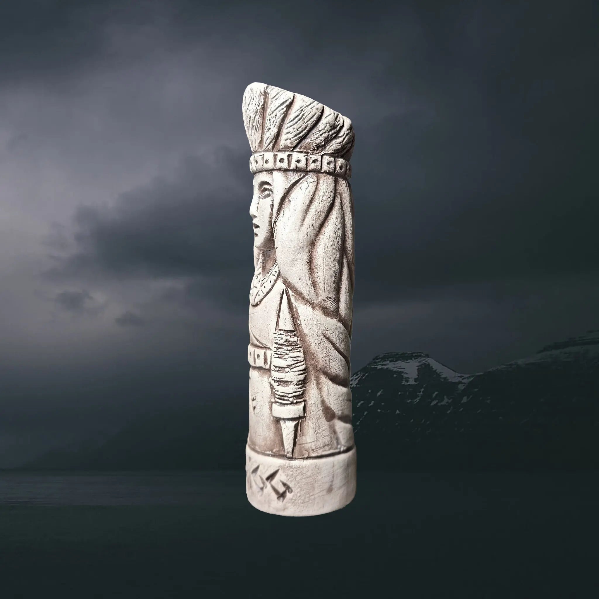 Statuette of the Norse Goddess Frigg in Hand-Crafted Clay - Left Side View