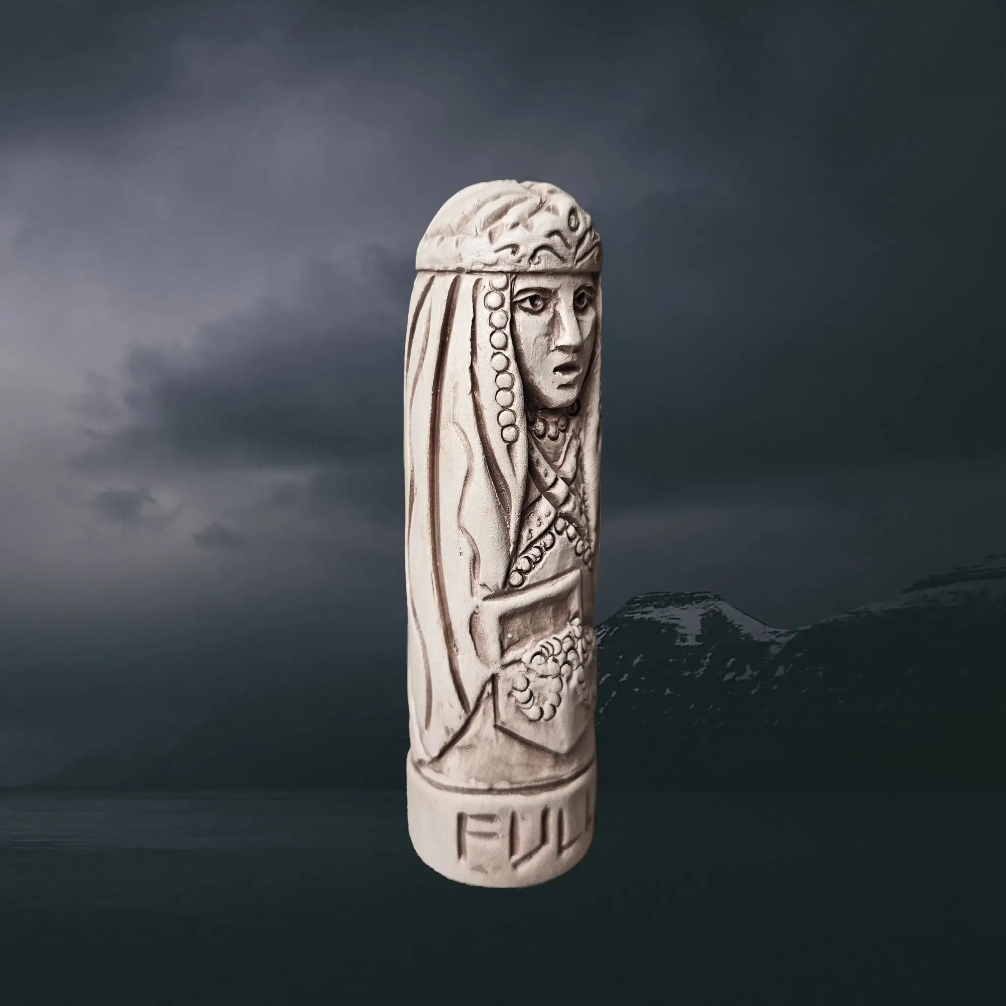 Statuette of the Norse Goddess Fulla in Hand-Crafted Clay - Right Side Angle View