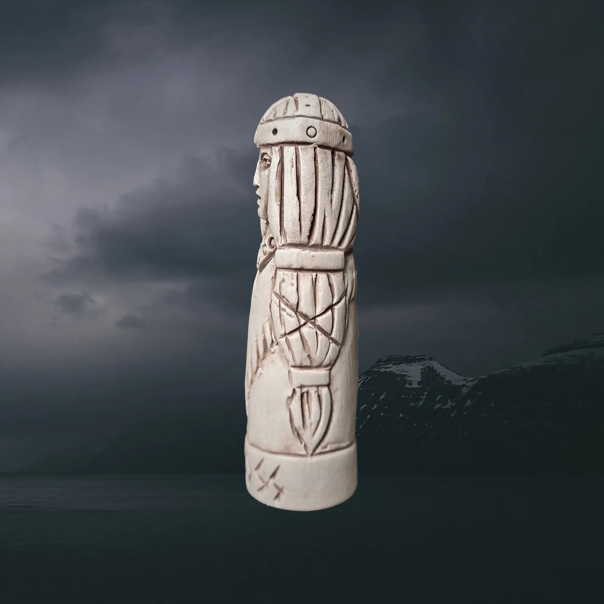 Statuette of the Norse Goddess Hnoss in Hand-Crafted Clay - Left Side View