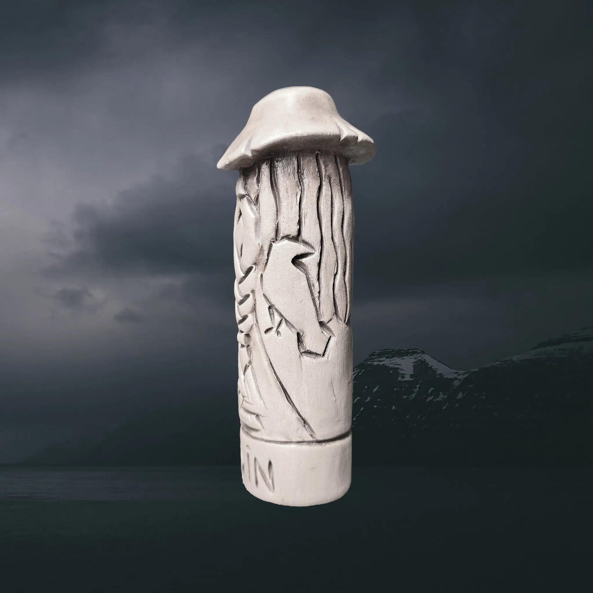 Statuette of the Norse God Odin the Wanderer in Hand-Crafted Clay - Left Side View