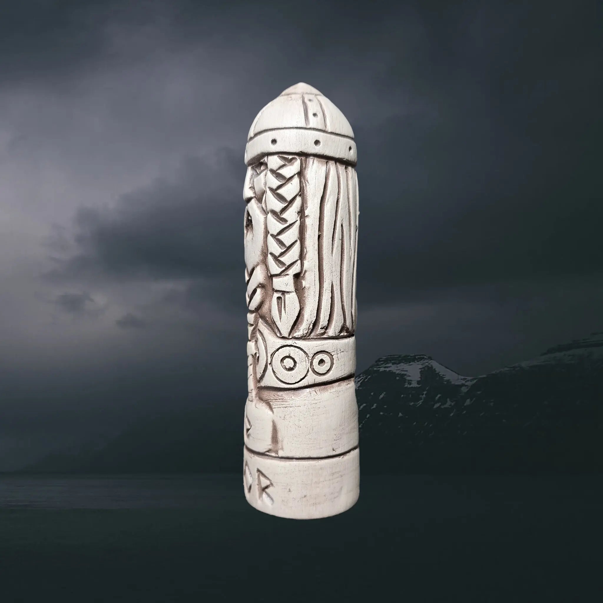 Statuette of the Norse God Thor in Hand-Crafted Clay - Left Side View