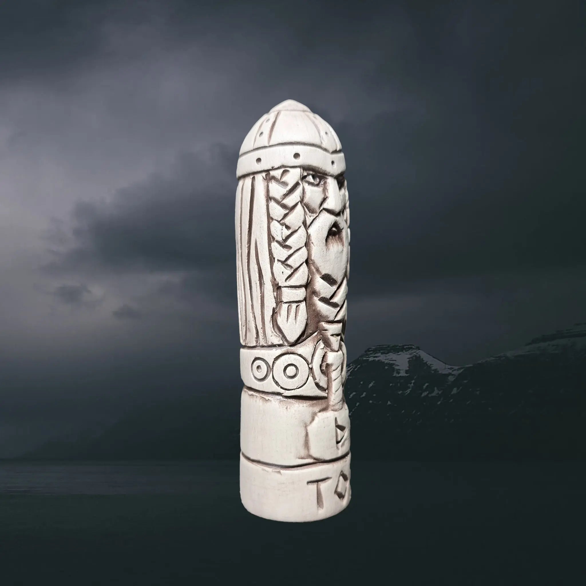 Statuette of the Norse God Thor in Hand-Crafted Clay - Right Side Angle View
