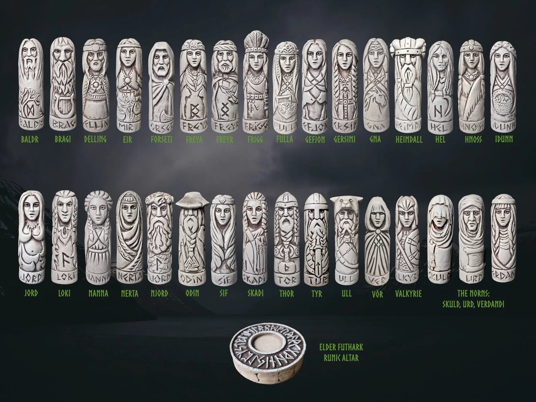 Hand-Crafted Ceramic Ultimate Norse Gods Collection with Altar - in Alphabetical Order