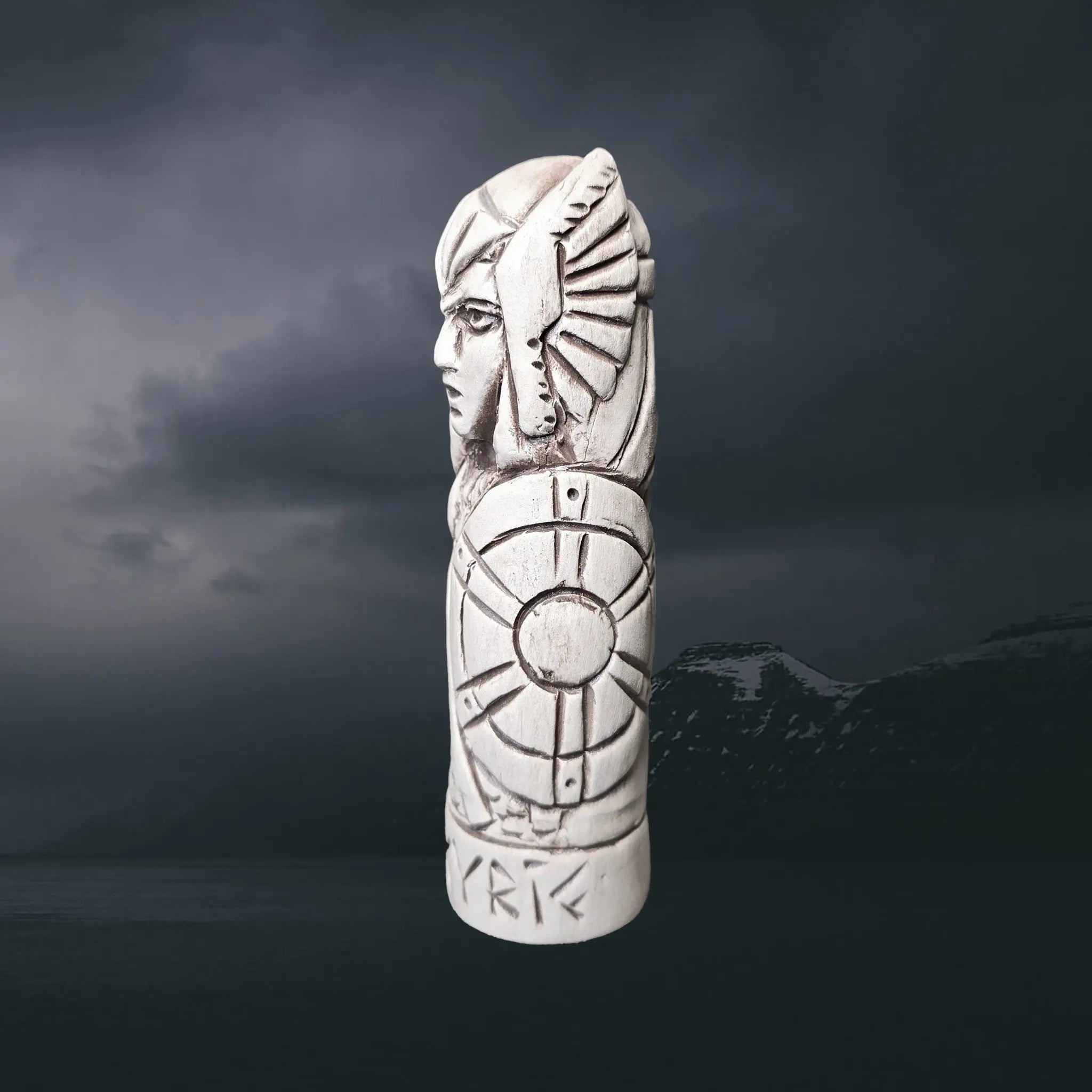 Hand-Crafted Ceramic Norse Mythology Valkyrie Statuette - Left Side View