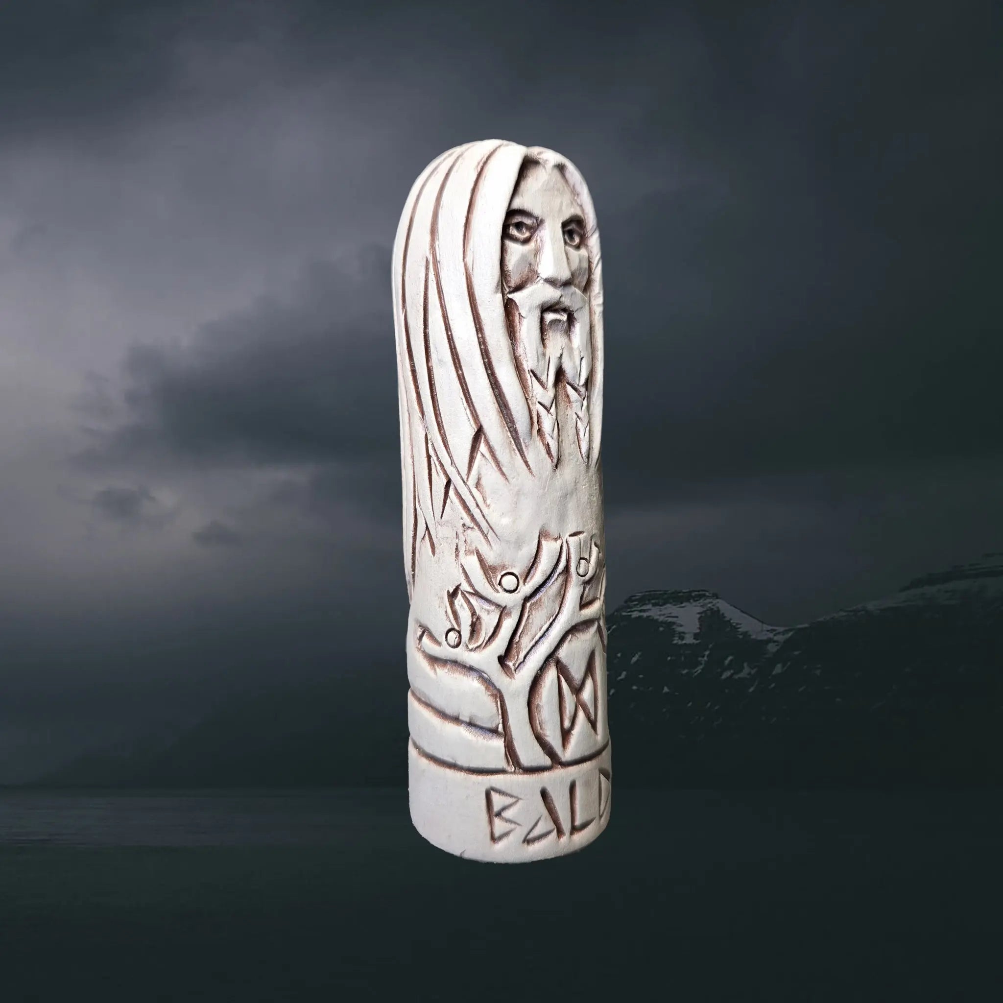 Statuette of the Norse God Baldr in Hand-Crafted Clay - Front Right Side View