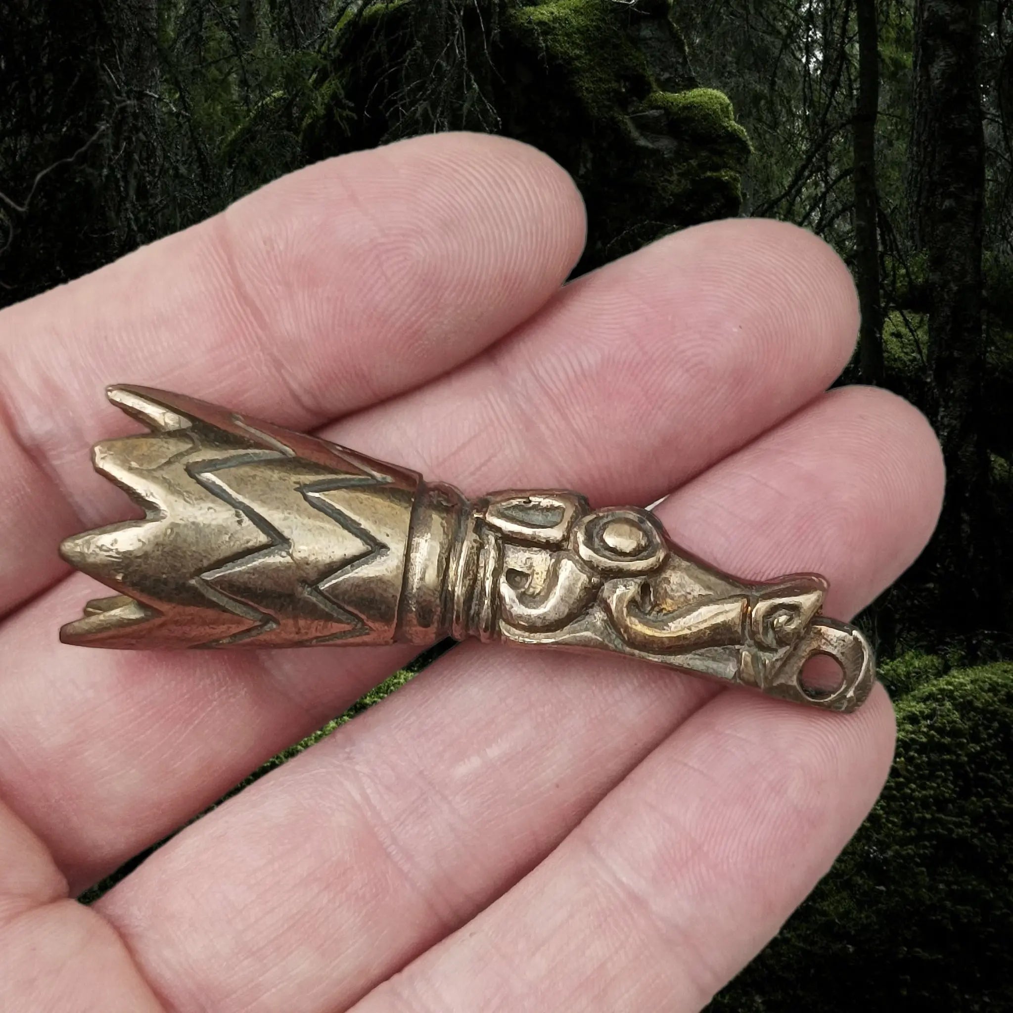 Medium Bronze Viking Drinking Horn Finial with Dragon Head in Hand