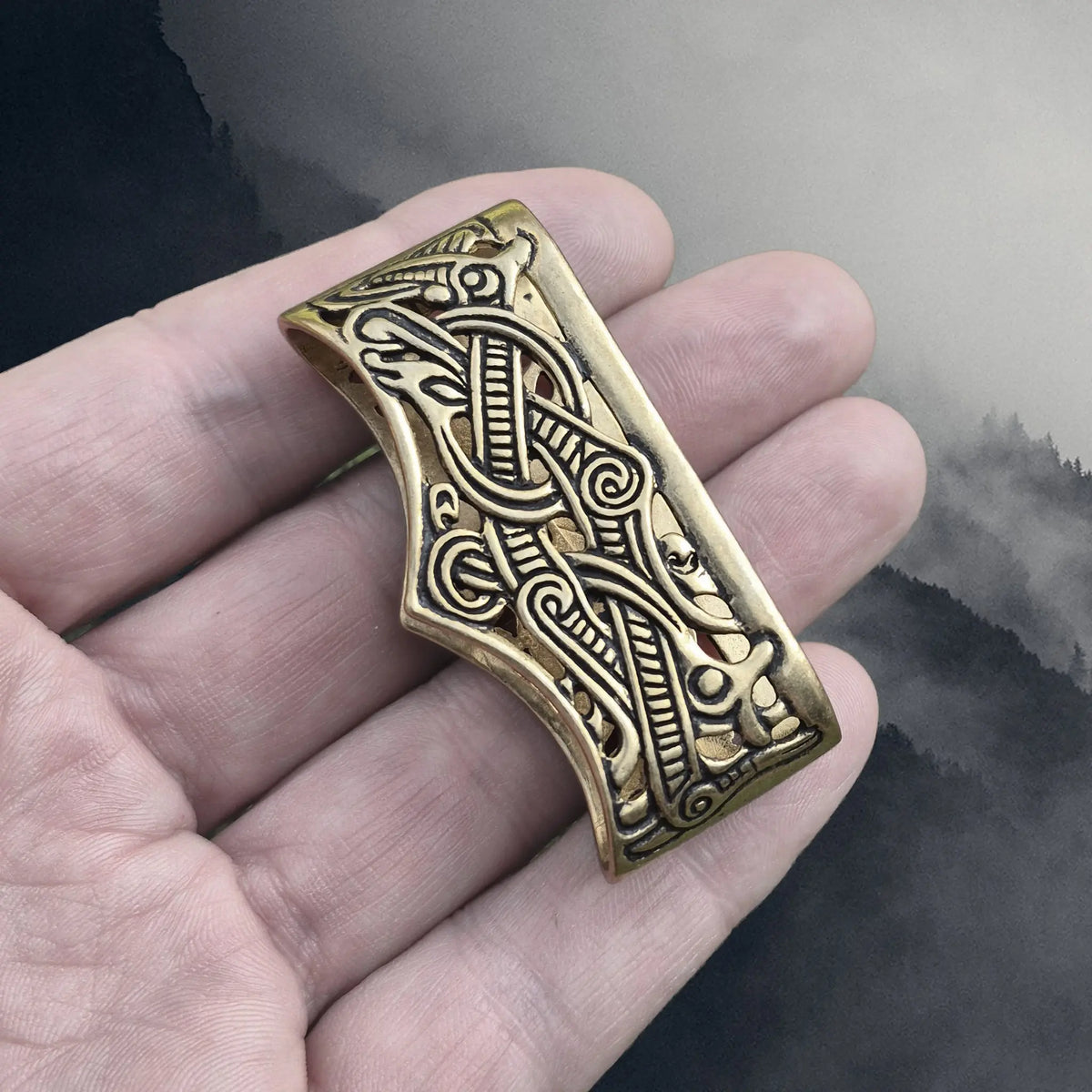 Viking Age Bronze Scabbard Mouth in Jelling Style - 10th Century on Hand