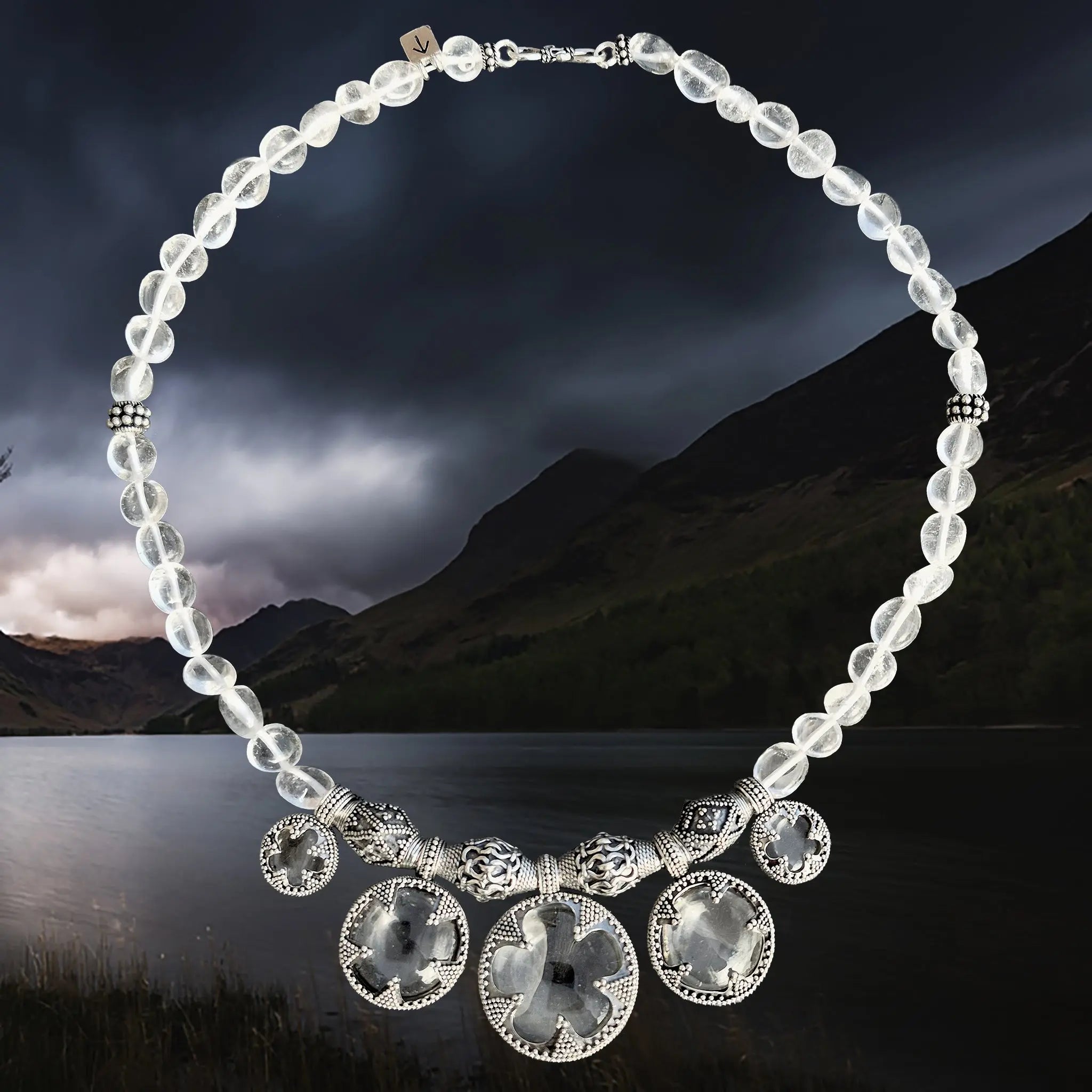 5 Lens Rock Crystal Silver Necklace Replica from Gotland