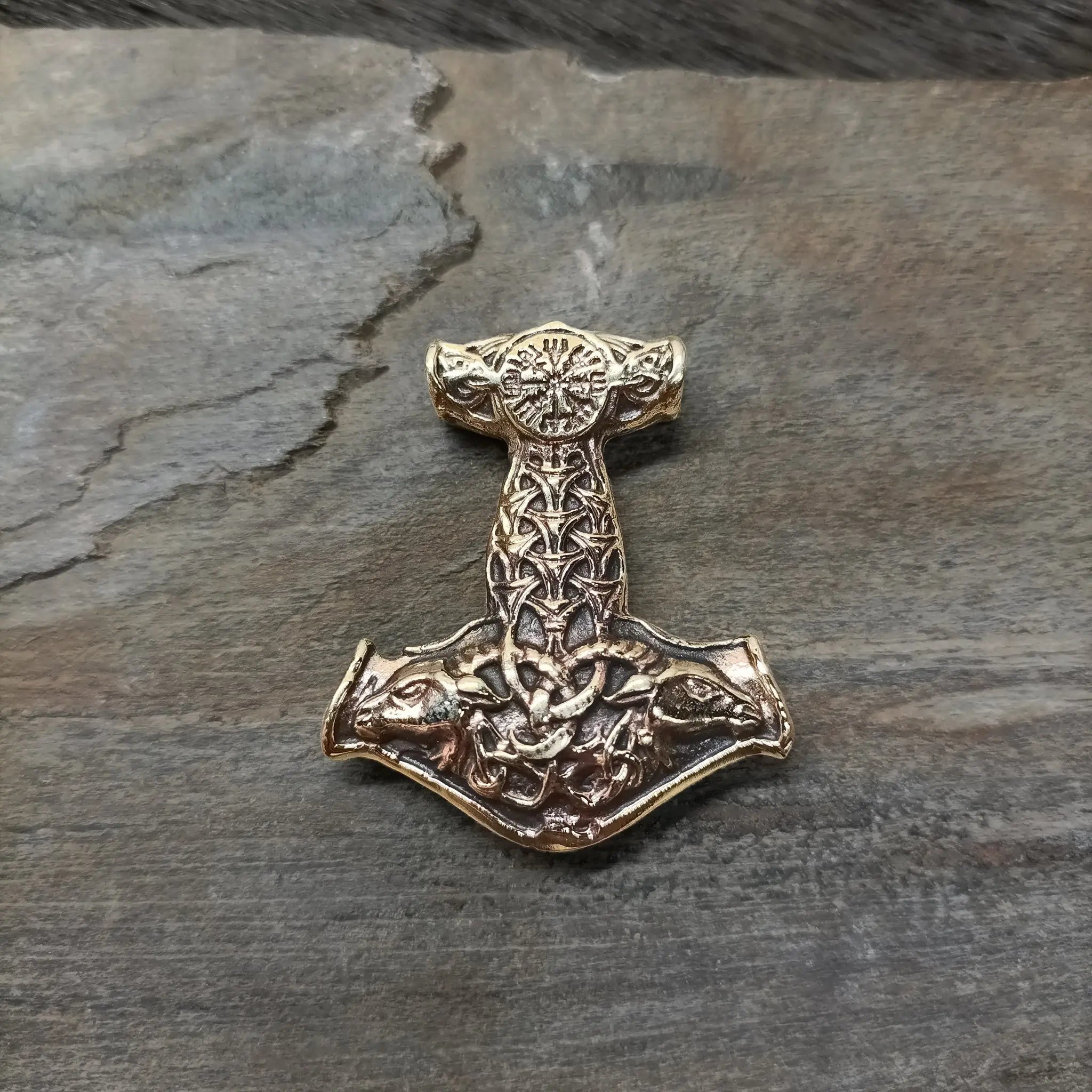 Bronze Goat Thors Hammer Pendant on Rock